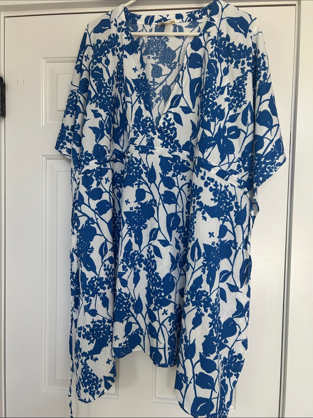 Cost Plus World Market Blue and White Floral Tunic Dress